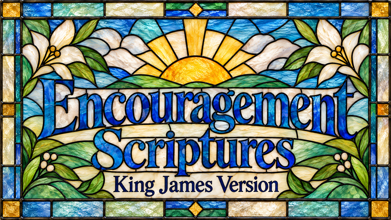 Encouragement Scriptures King James Version stained glass design.