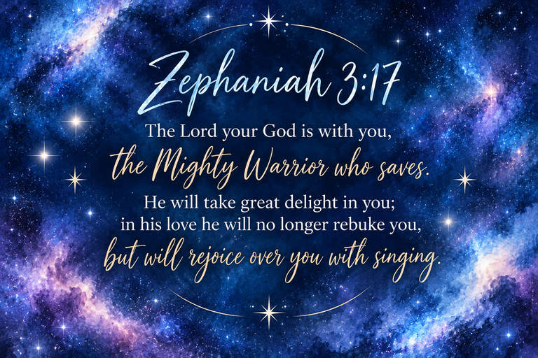 Zephaniah 3:17 Bible verse about God’s love, presence, and protection.
