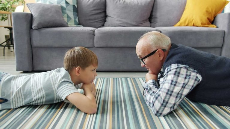 Grandparents and grandkids spending time together at home.